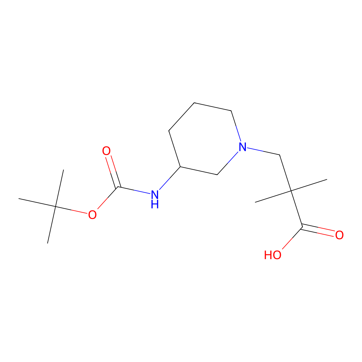 3-(3-{[(Tert-butoxy)carbonyl]amino}piperidin-1-yl)-2,2-dimethylpropanoic acid molecular structure, CAS 2580191-74-6