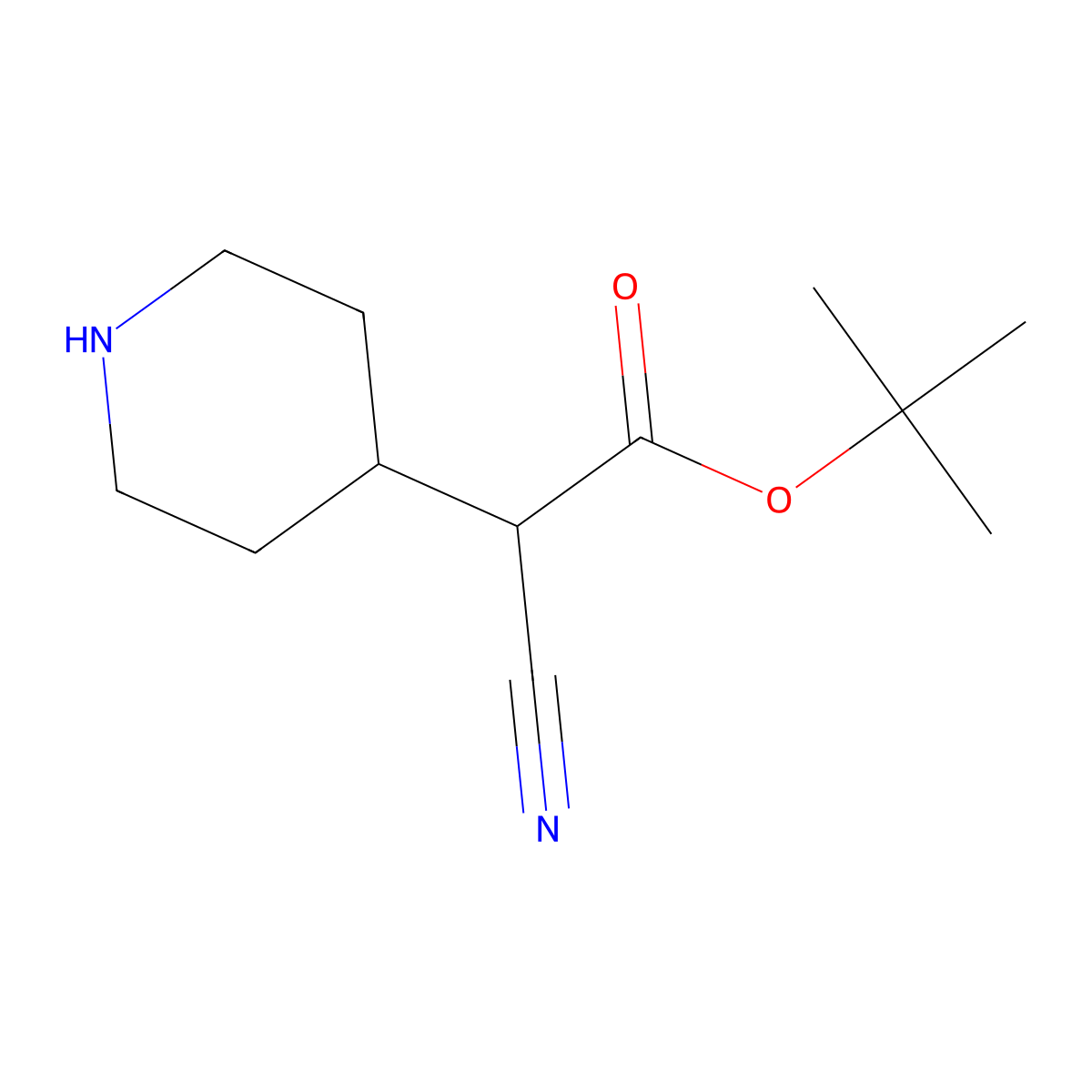 Tert-butyl 2-cyano-2-(piperidin-4-yl)acetate molecular structure, CAS 2580191-75-7