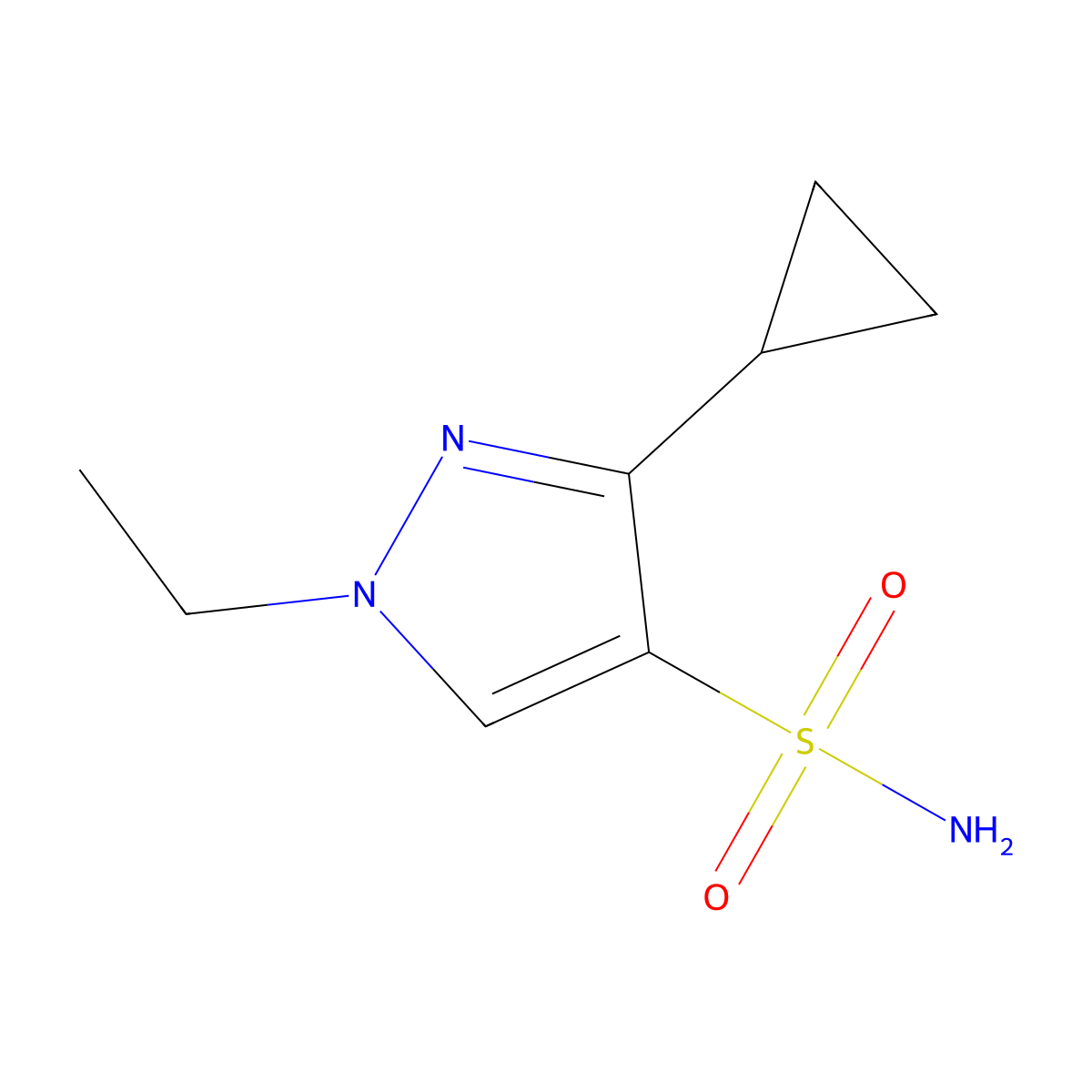 3-cyclopropyl-1-ethyl-1H-pyrazole-4-sulfonamide molecular structure, CAS 2580191-83-7