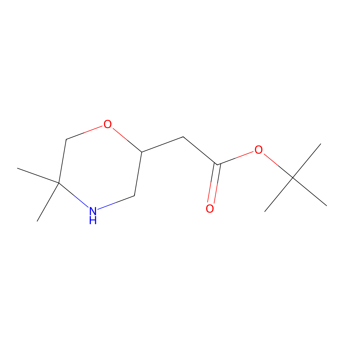Tert-butyl 2-(5,5-dimethylmorpholin-2-yl)acetate molecular structure, CAS 2580196-87-6