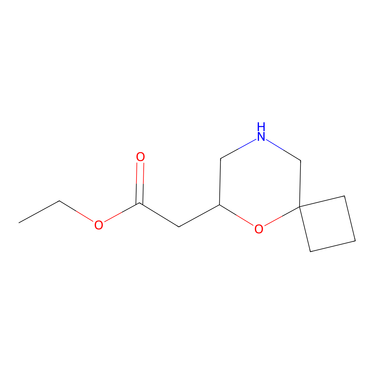 Ethyl 2-{5-oxa-8-azaspiro[3.5]nonan-6-yl}acetate molecular structure, CAS 2580196-92-3