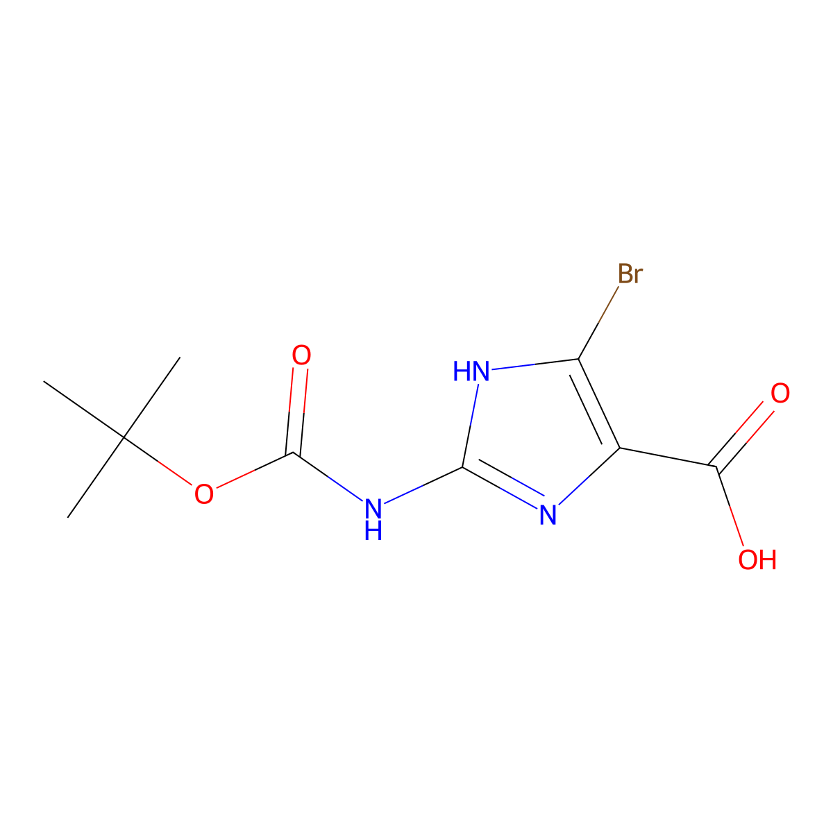 4-bromo-2-{[(tert-butoxy)carbonyl]amino}-1H-imidazole-5-carboxylic acid molecular structure, CAS 2580196-94-5