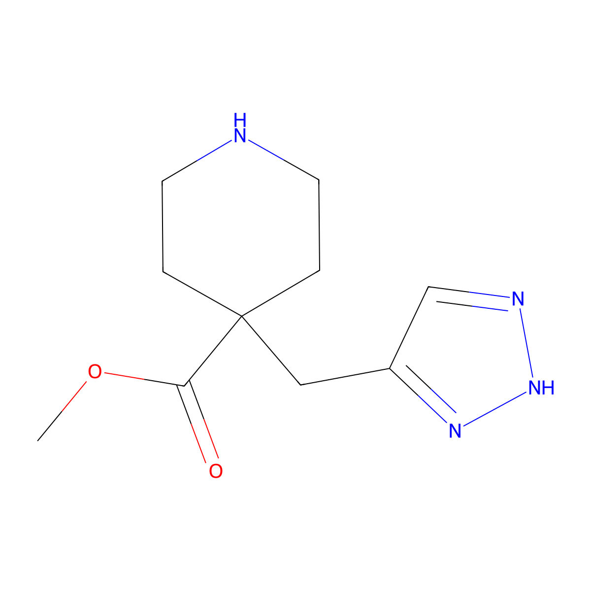 methyl 4-[(1H-1,2,3-triazol-5-yl)methyl]piperidine-4-carboxylate molecular structure, CAS 2580196-99-0