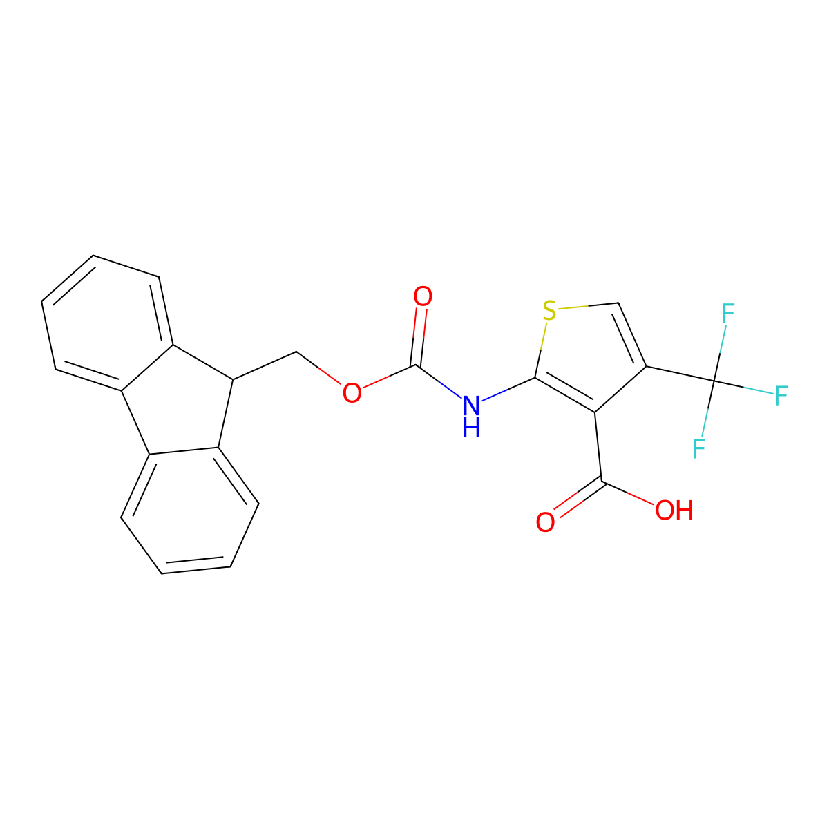 2-({[(9H-fluoren-9-yl)methoxy]carbonyl}amino)-4-(trifluoromethyl)thiophene-3-carboxylic acid molecular structure, CAS 2580197-00-6