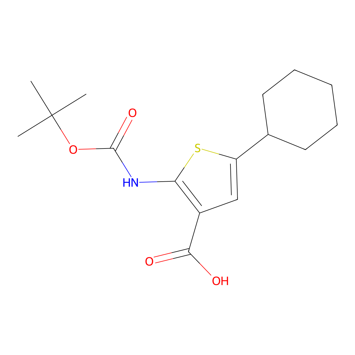2-{[(Tert-butoxy)carbonyl]amino}-5-cyclohexylthiophene-3-carboxylic acid molecular structure, CAS 2580197-07-3
