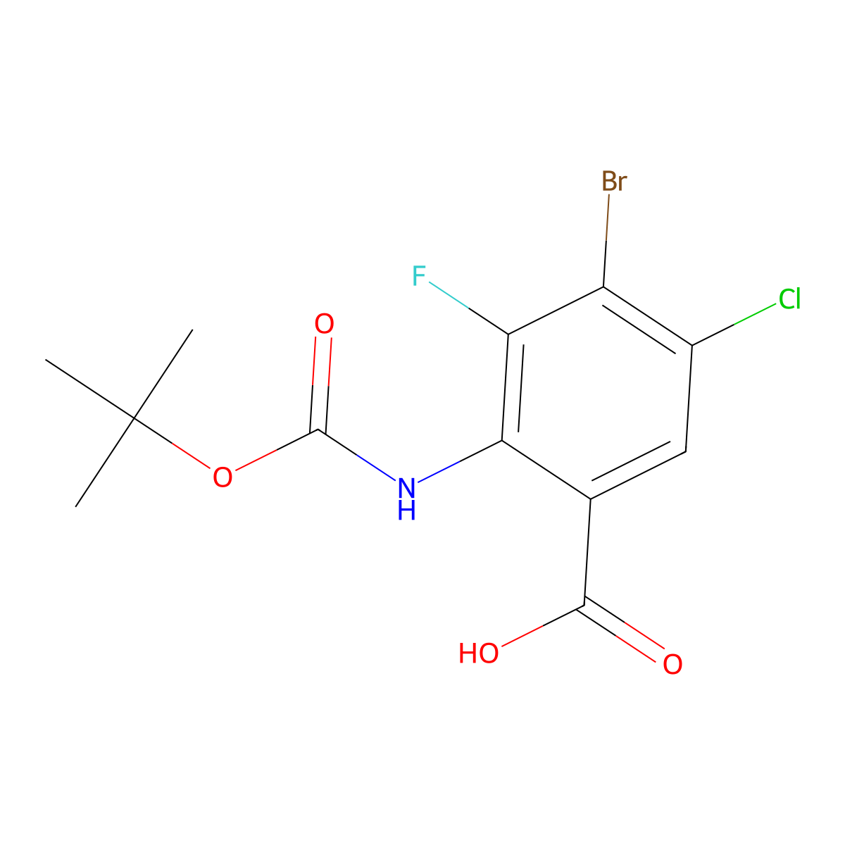 4-Bromo-2-{[(tert-butoxy)carbonyl]amino}-5-chloro-3-fluorobenzoic acid molecular structure, CAS 2580197-11-9