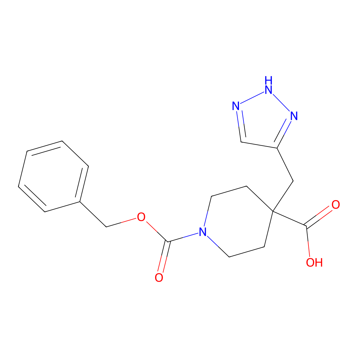1-[(benzyloxy)carbonyl]-4-[(1H-1,2,3-triazol-5-yl)methyl]piperidine-4-carboxylic acid molecular structure, CAS 2580197-14-2