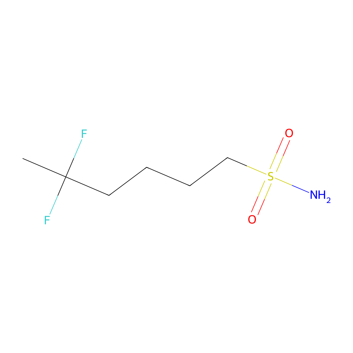 5,5-Difluorohexane-1-sulfonamide molecular structure, CAS 2580197-15-3