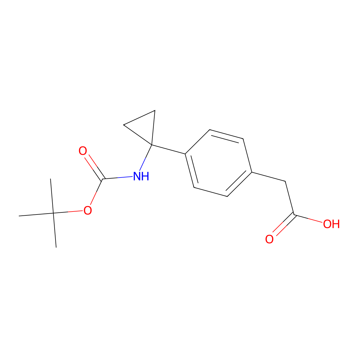 2-[4-(1-{[(Tert-butoxy)carbonyl]amino}cyclopropyl)phenyl]acetic acid molecular structure, CAS 2580197-30-2