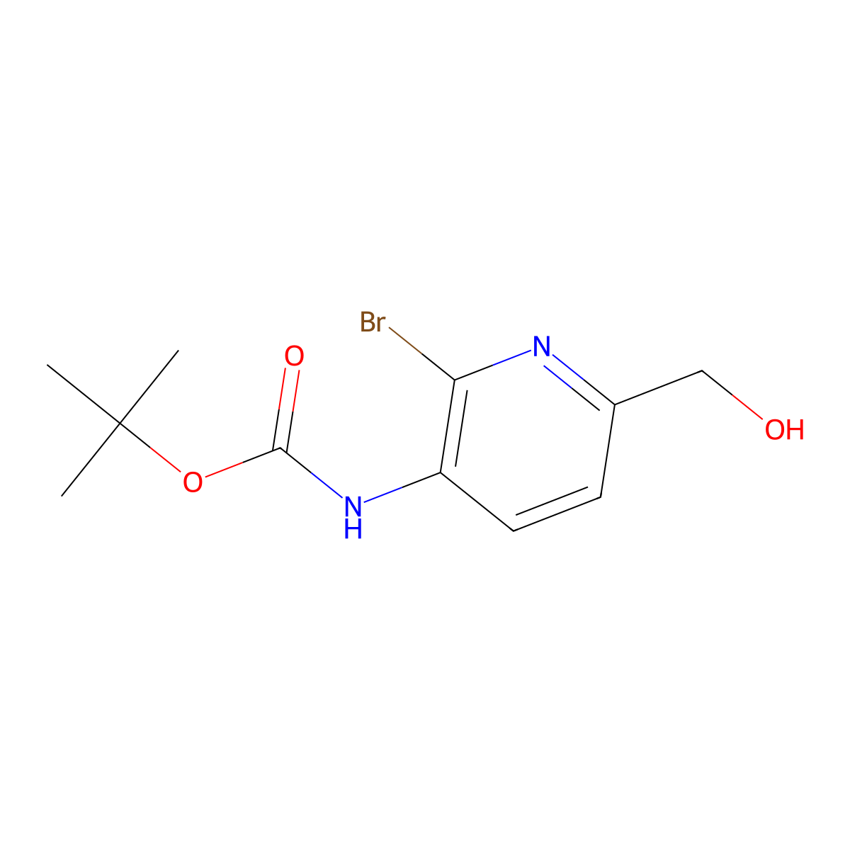tert-butyl N-[2-bromo-6-(hydroxymethyl)pyridin-3-yl]carbamate molecular structure, CAS 2580197-31-3
