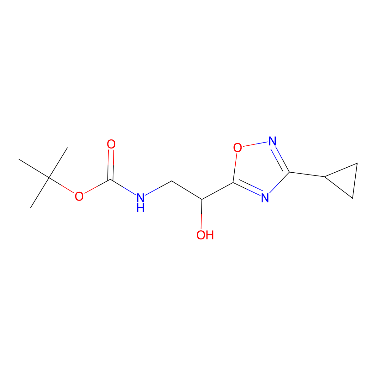 tert-butyl N-[2-(3-cyclopropyl-1,2,4-oxadiazol-5-yl)-2-hydroxyethyl]carbamate molecular structure, CAS 2580197-35-7