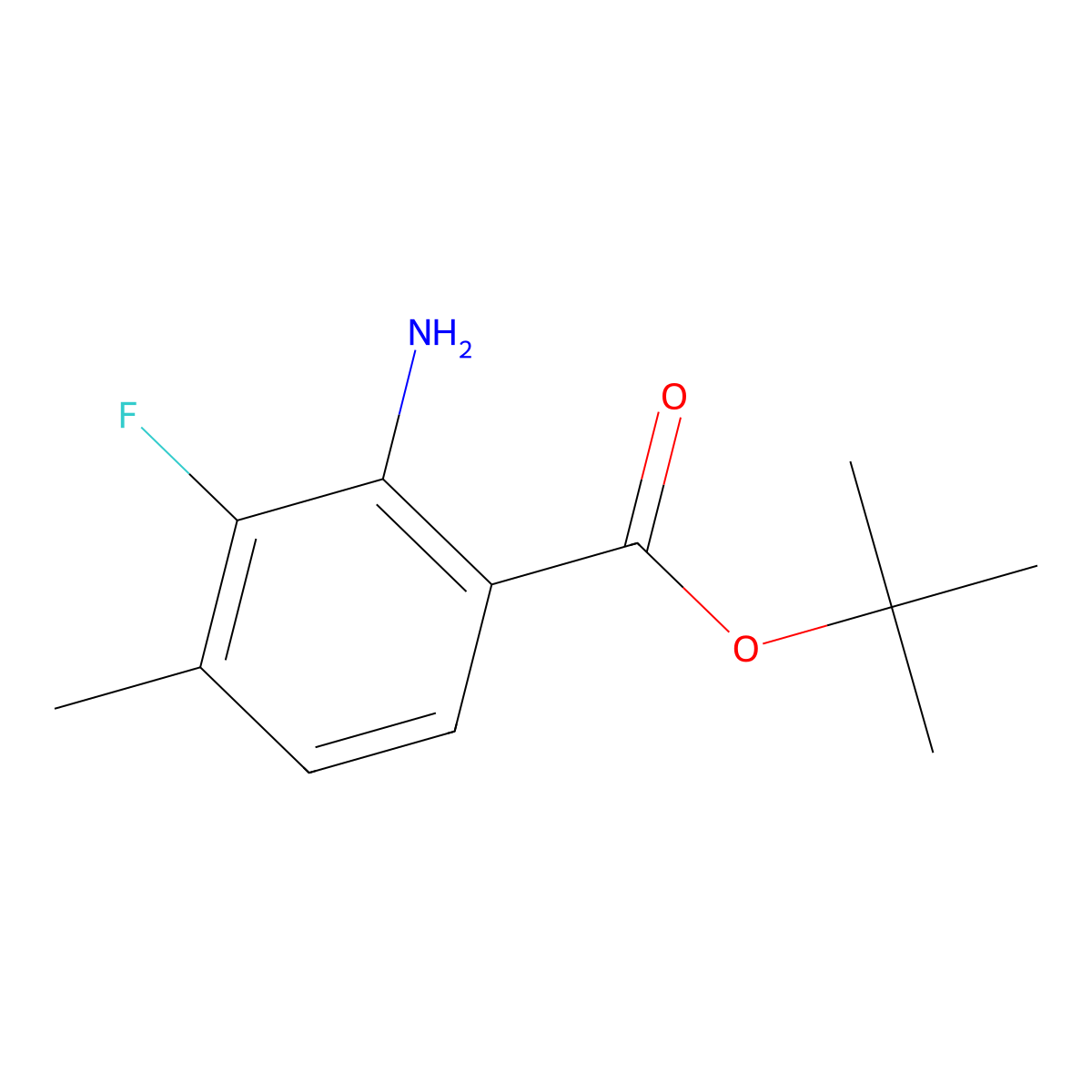 Tert-butyl 2-amino-3-fluoro-4-methylbenzoate molecular structure, CAS 2580197-46-0