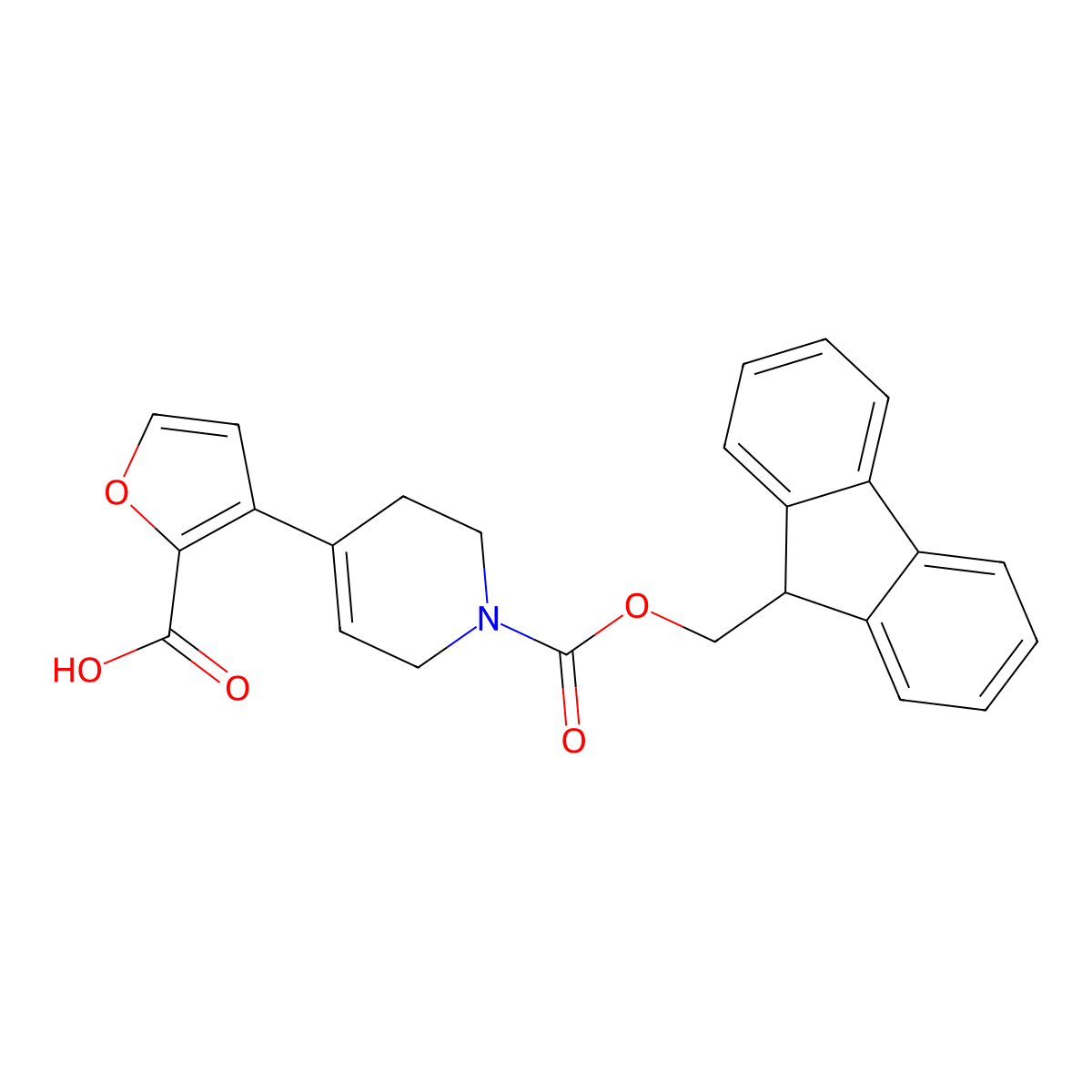 3-(1-{[(9H-fluoren-9-yl)methoxy]carbonyl}-1,2,3,6-tetrahydropyridin-4-yl)furan-2-carboxylic acid molecular structure, CAS 2580197-55-1