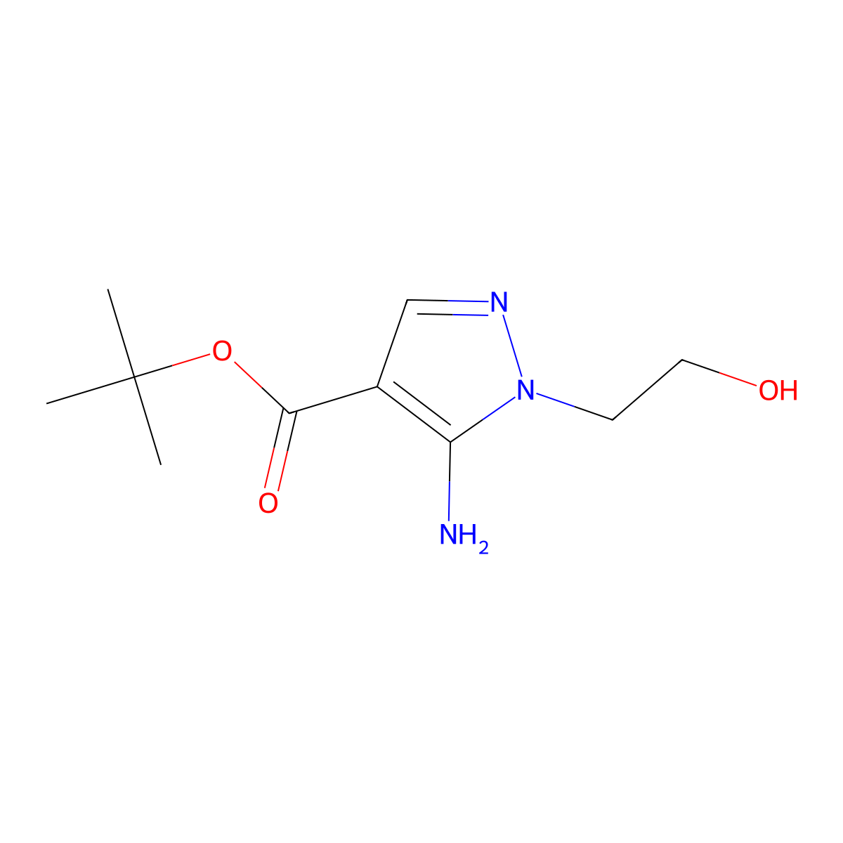 tert-butyl 5-amino-1-(2-hydroxyethyl)-1H-pyrazole-4-carboxylate molecular structure, CAS 2580197-56-2