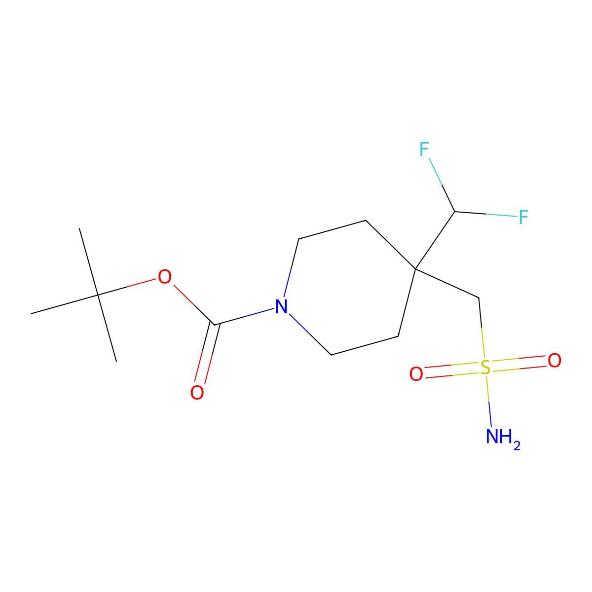Tert-butyl 4-(difluoromethyl)-4-(sulfamoylmethyl)piperidine-1-carboxylate molecular structure, CAS 2580197-67-5