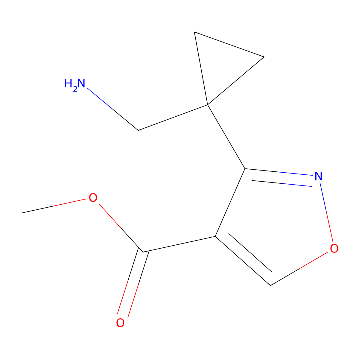 Methyl 3-[1-(aminomethyl)cyclopropyl]-1,2-oxazole-4-carboxylate molecular structure, CAS 2580197-68-6