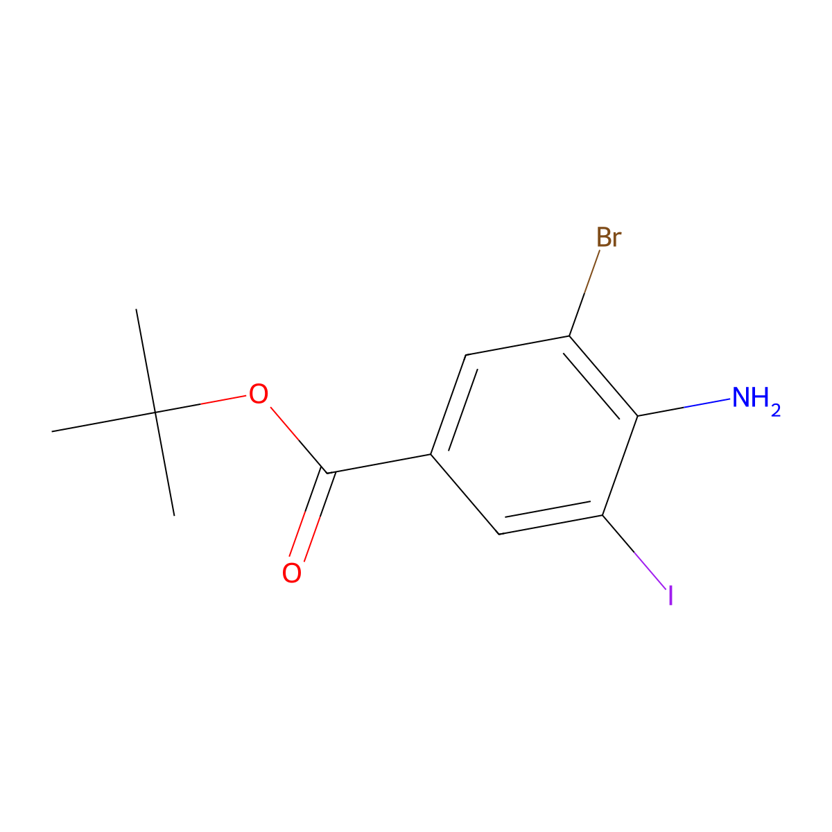 Tert-butyl 4-amino-3-bromo-5-iodobenzoate molecular structure, CAS 2580197-78-8