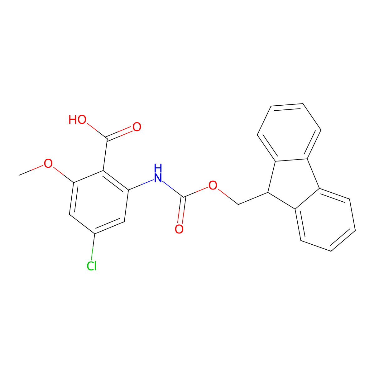 4-chloro-2-({[(9H-fluoren-9-yl)methoxy]carbonyl}amino)-6-methoxybenzoic acid molecular structure, CAS 2580197-95-9
