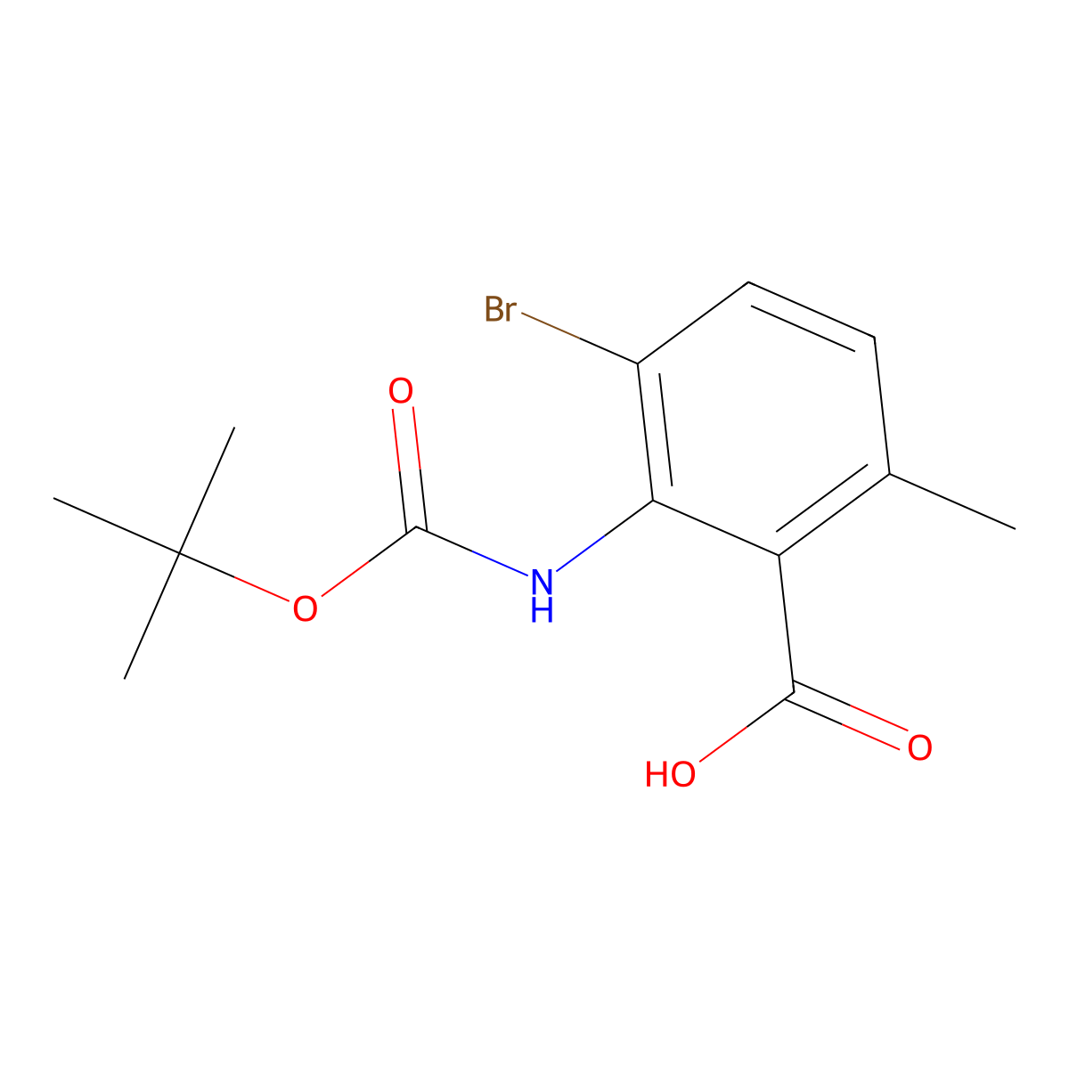 3-Bromo-2-{[(tert-butoxy)carbonyl]amino}-6-methylbenzoic acid molecular structure, CAS 2580198-01-0