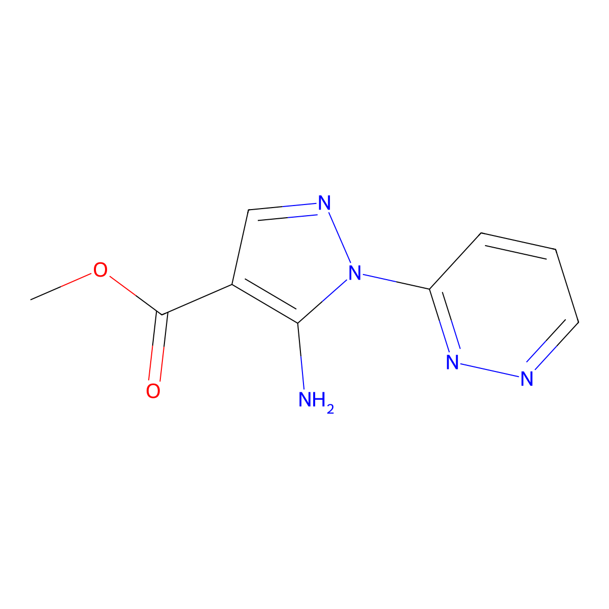 methyl 5-amino-1-(pyridazin-3-yl)-1H-pyrazole-4-carboxylate molecular structure, CAS 2580198-12-3
