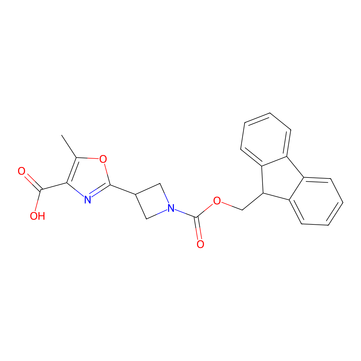 2-(1-{[(9H-fluoren-9-yl)methoxy]carbonyl}azetidin-3-yl)-5-methyl-1,3-oxazole-4-carboxylic acid molecular structure, CAS 2580198-13-4