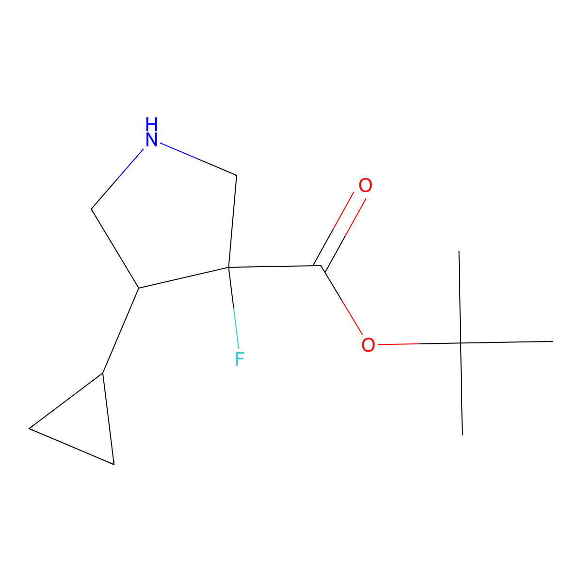 Tert-butyl 4-cyclopropyl-3-fluoropyrrolidine-3-carboxylate molecular structure, CAS 2580198-20-3