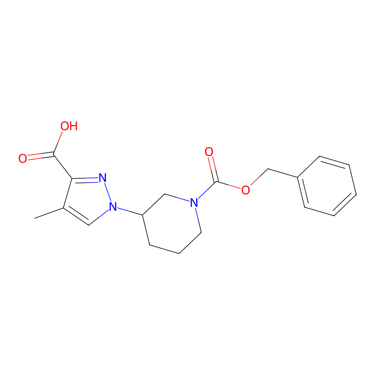 1-{1-[(benzyloxy)carbonyl]piperidin-3-yl}-4-methyl-1H-pyrazole-3-carboxylic acid molecular structure, CAS 2580198-32-7