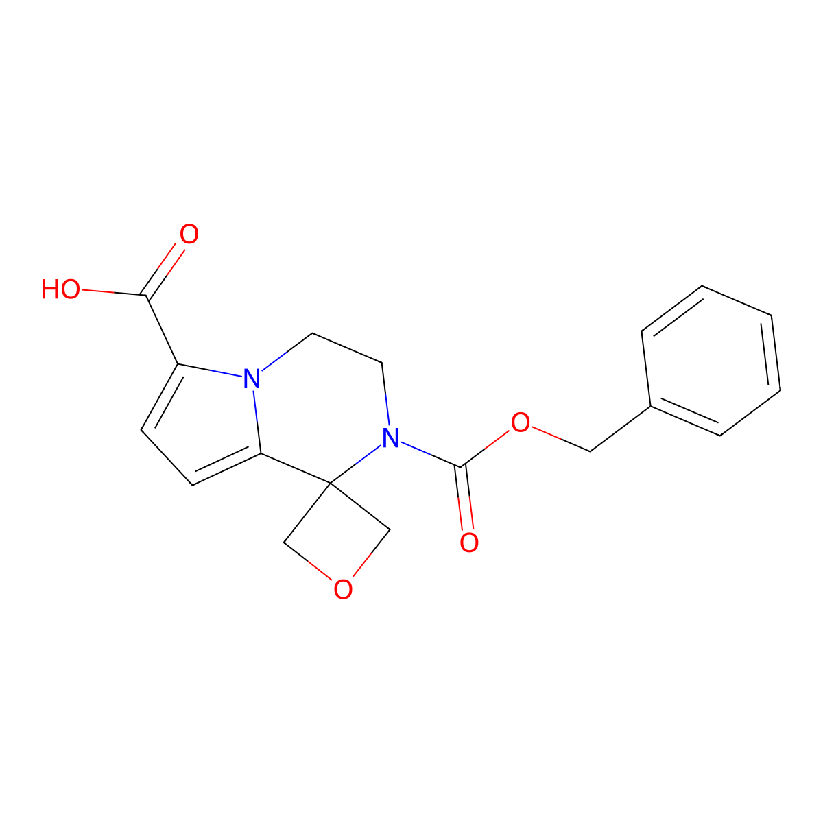 2'-[(benzyloxy)carbonyl]-3',4'-dihydro-2'H-spiro[oxetane-3,1'-pyrrolo[1,2-a]pyrazine]-6'-carboxylic acid molecular structure, CAS 2580198-45-2