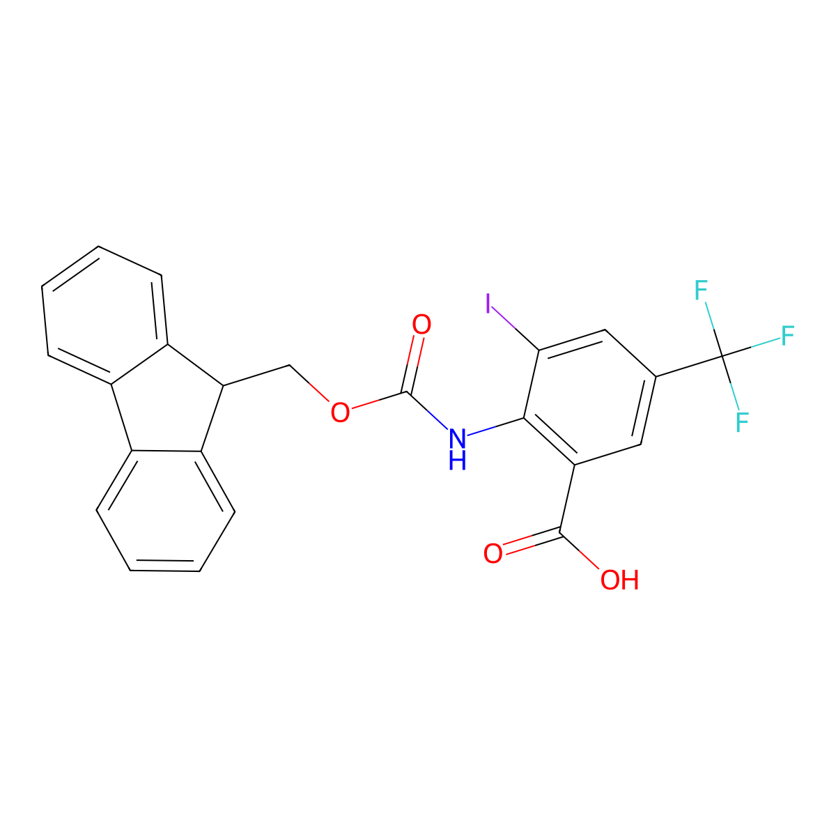 2-({[(9H-fluoren-9-yl)methoxy]carbonyl}amino)-3-iodo-5-(trifluoromethyl)benzoic acid molecular structure, CAS 2580198-47-4