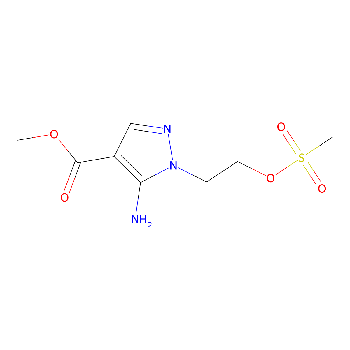 methyl 5-amino-1-[2-(methanesulfonyloxy)ethyl]-1H-pyrazole-4-carboxylate molecular structure, CAS 2580198-61-2