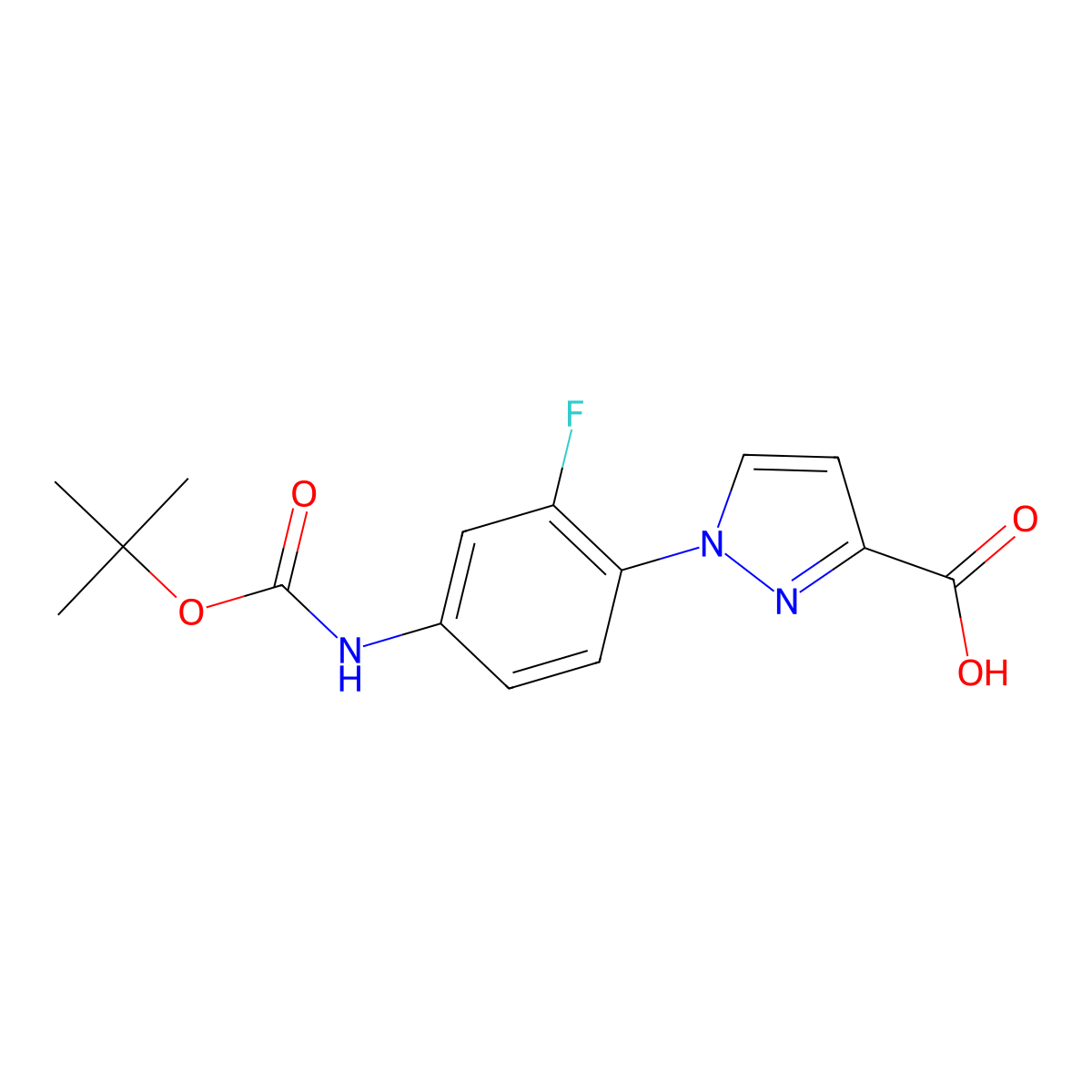 1-(4-{[(tert-butoxy)carbonyl]amino}-2-fluorophenyl)-1H-pyrazole-3-carboxylic acid molecular structure, CAS 2580198-67-8