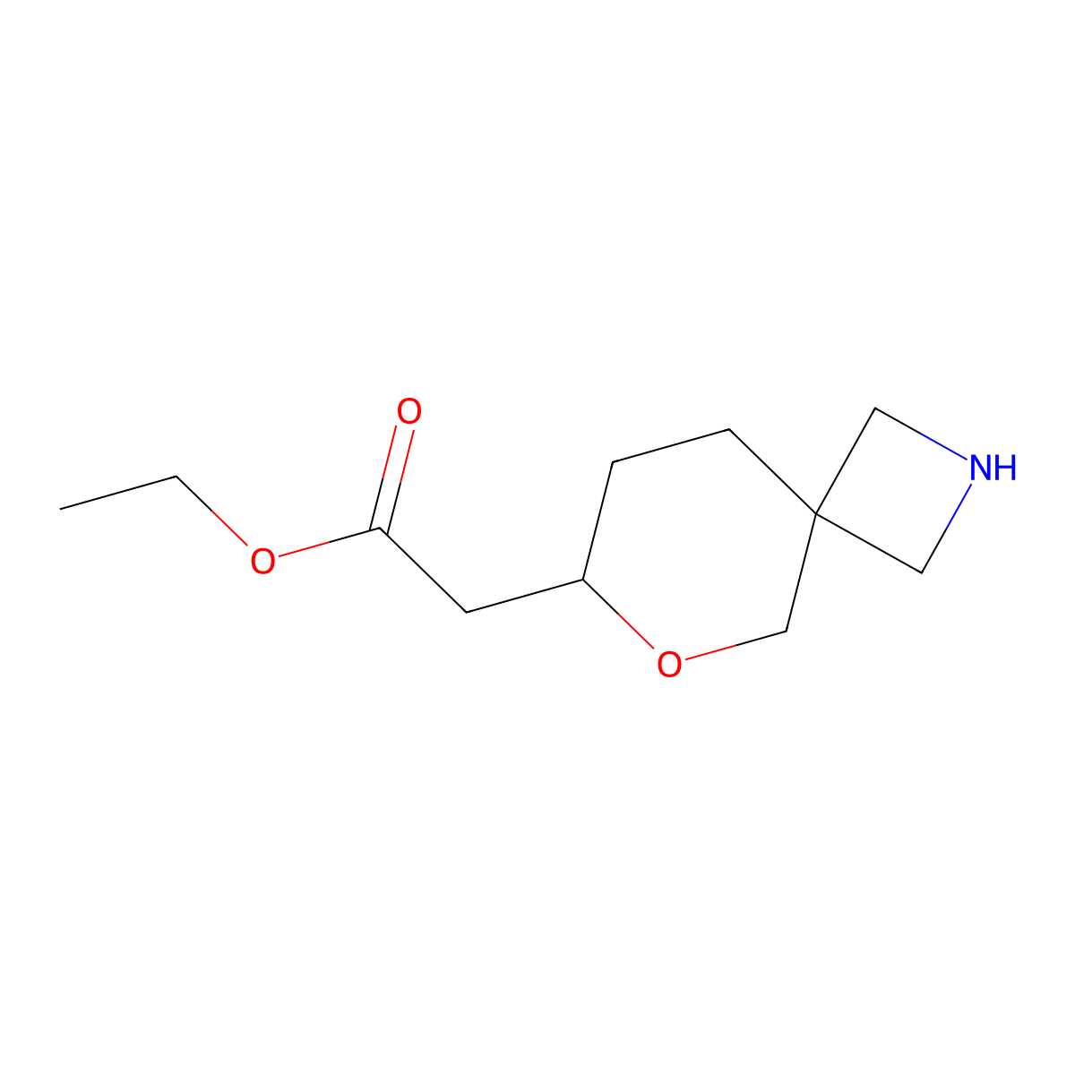 Ethyl 2-{6-oxa-2-azaspiro[3.5]nonan-7-yl}acetate molecular structure, CAS 2580198-71-4