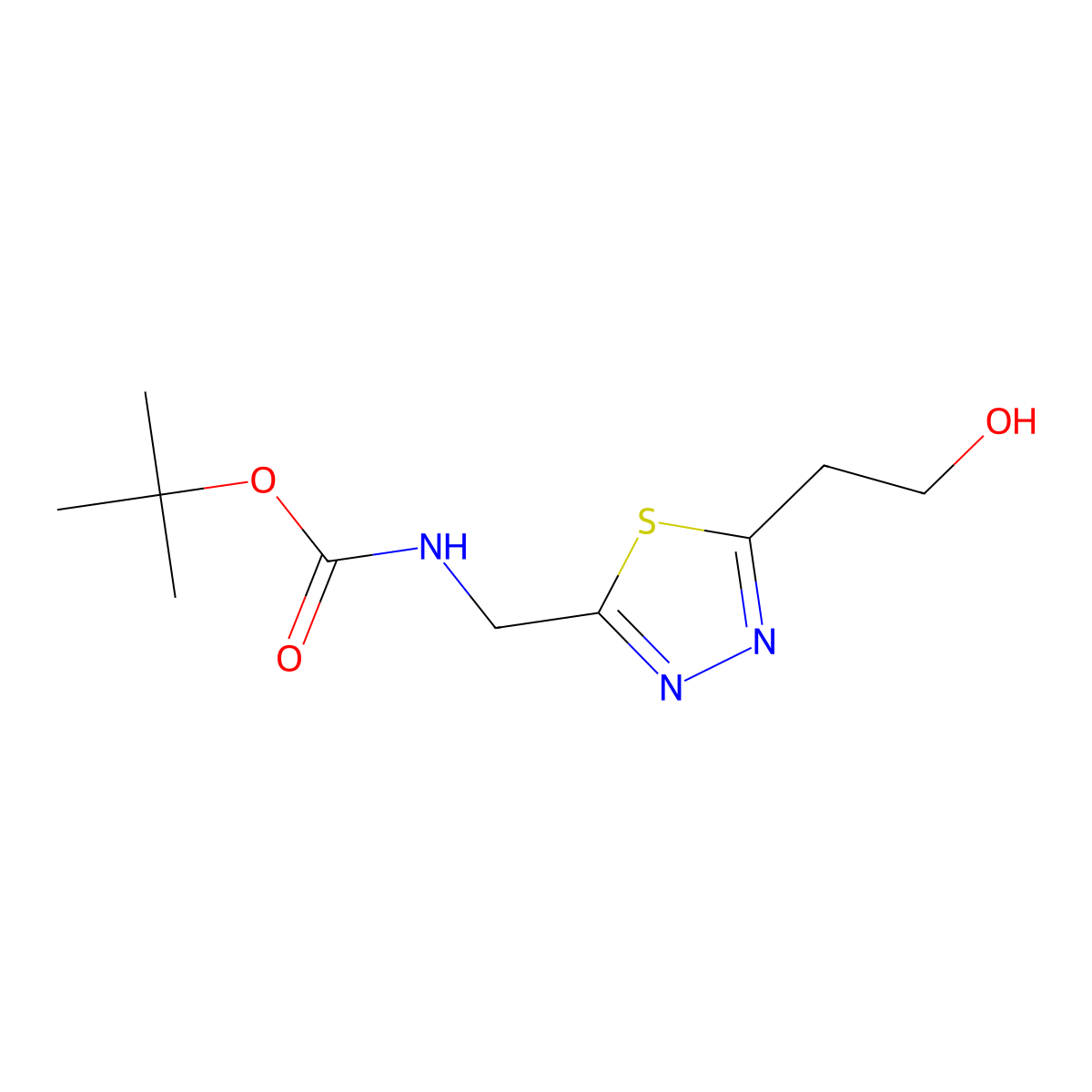 tert-butyl N-{[5-(2-hydroxyethyl)-1,3,4-thiadiazol-2-yl]methyl}carbamate molecular structure, CAS 2580199-00-2