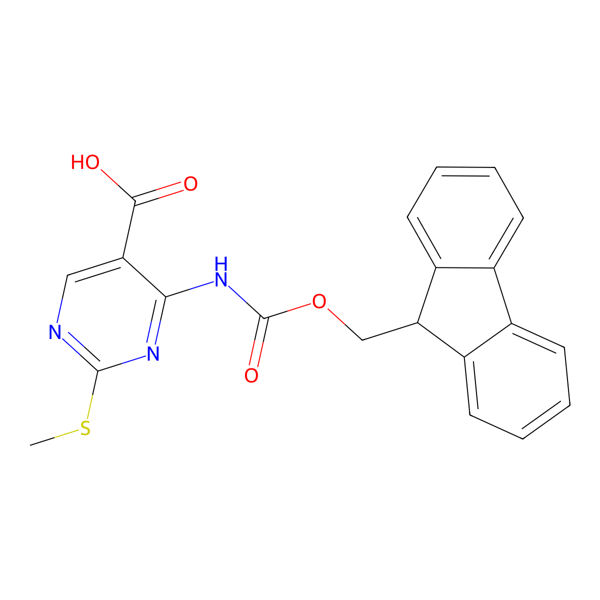 4-({[(9H-fluoren-9-yl)methoxy]carbonyl}amino)-2-(methylsulfanyl)pyrimidine-5-carboxylic acid molecular structure, CAS 2580199-06-8