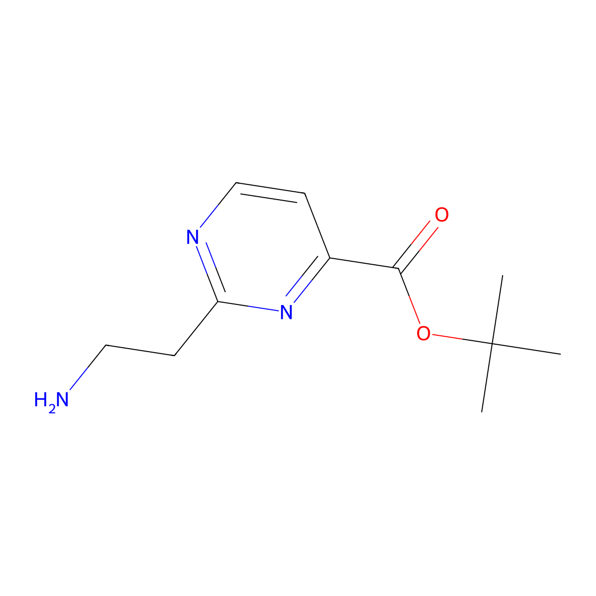 Tert-butyl 2-(2-aminoethyl)pyrimidine-4-carboxylate molecular structure, CAS 2580199-07-9