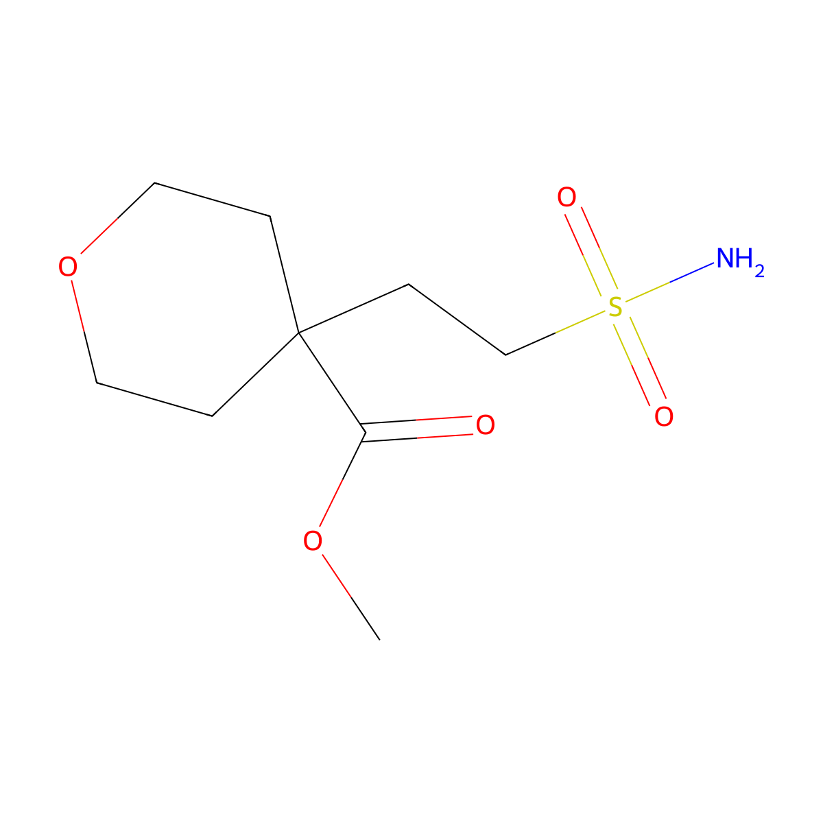 Methyl 4-(2-sulfamoylethyl)oxane-4-carboxylate molecular structure, CAS 2580199-11-5