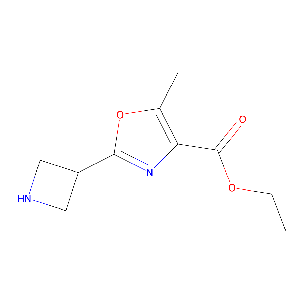 Ethyl 2-(azetidin-3-yl)-5-methyl-1,3-oxazole-4-carboxylate molecular structure, CAS 2580199-28-4