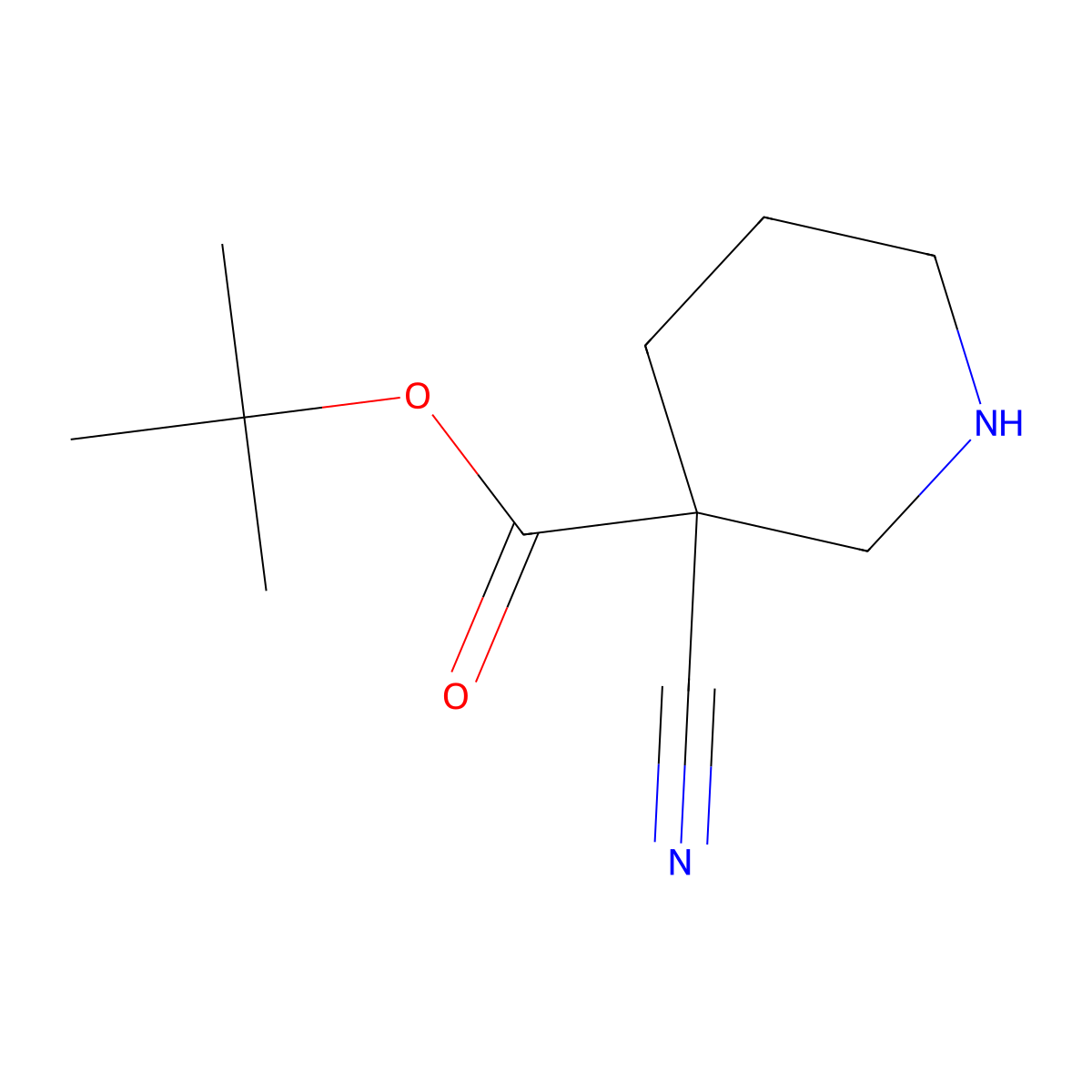 Tert-butyl 3-cyanopiperidine-3-carboxylate molecular structure, CAS 2580199-36-4