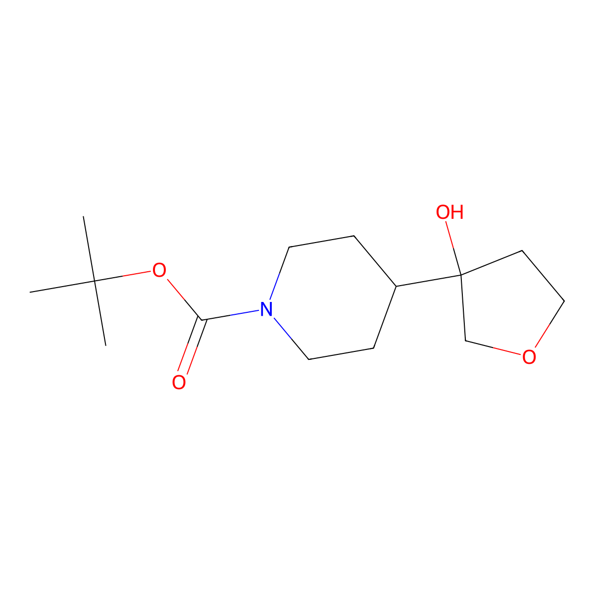 Tert-butyl 4-(3-hydroxyoxolan-3-yl)piperidine-1-carboxylate molecular structure, CAS 2580199-37-5