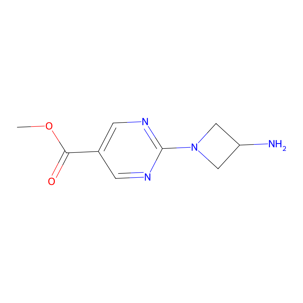 Methyl 2-(3-aminoazetidin-1-yl)pyrimidine-5-carboxylate molecular structure, CAS 2580199-48-8
