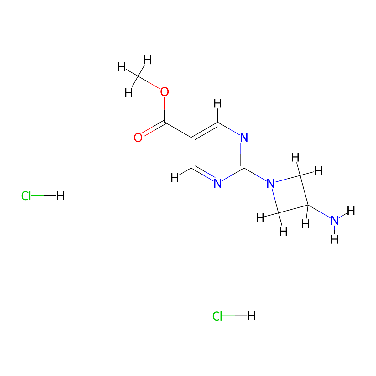 Methyl 2-(3-aminoazetidin-1-yl)pyrimidine-5-carboxylate dihydrochloride molecular structure, CAS 2580199-49-9