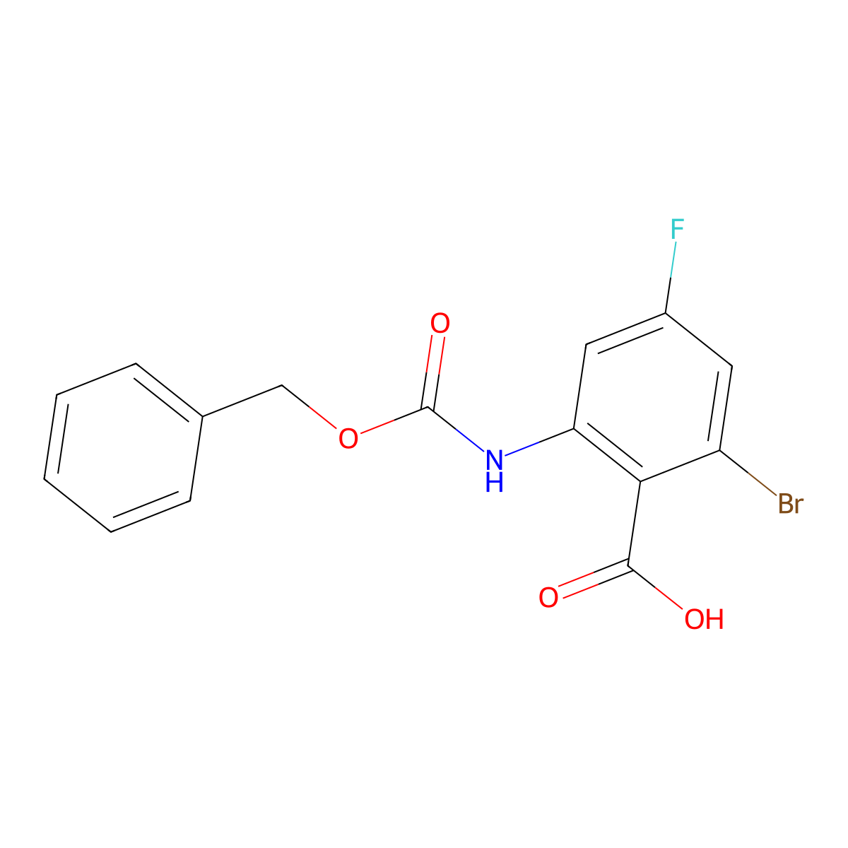 2-{[(Benzyloxy)carbonyl]amino}-6-bromo-4-fluorobenzoic acid molecular structure, CAS 2580199-51-3