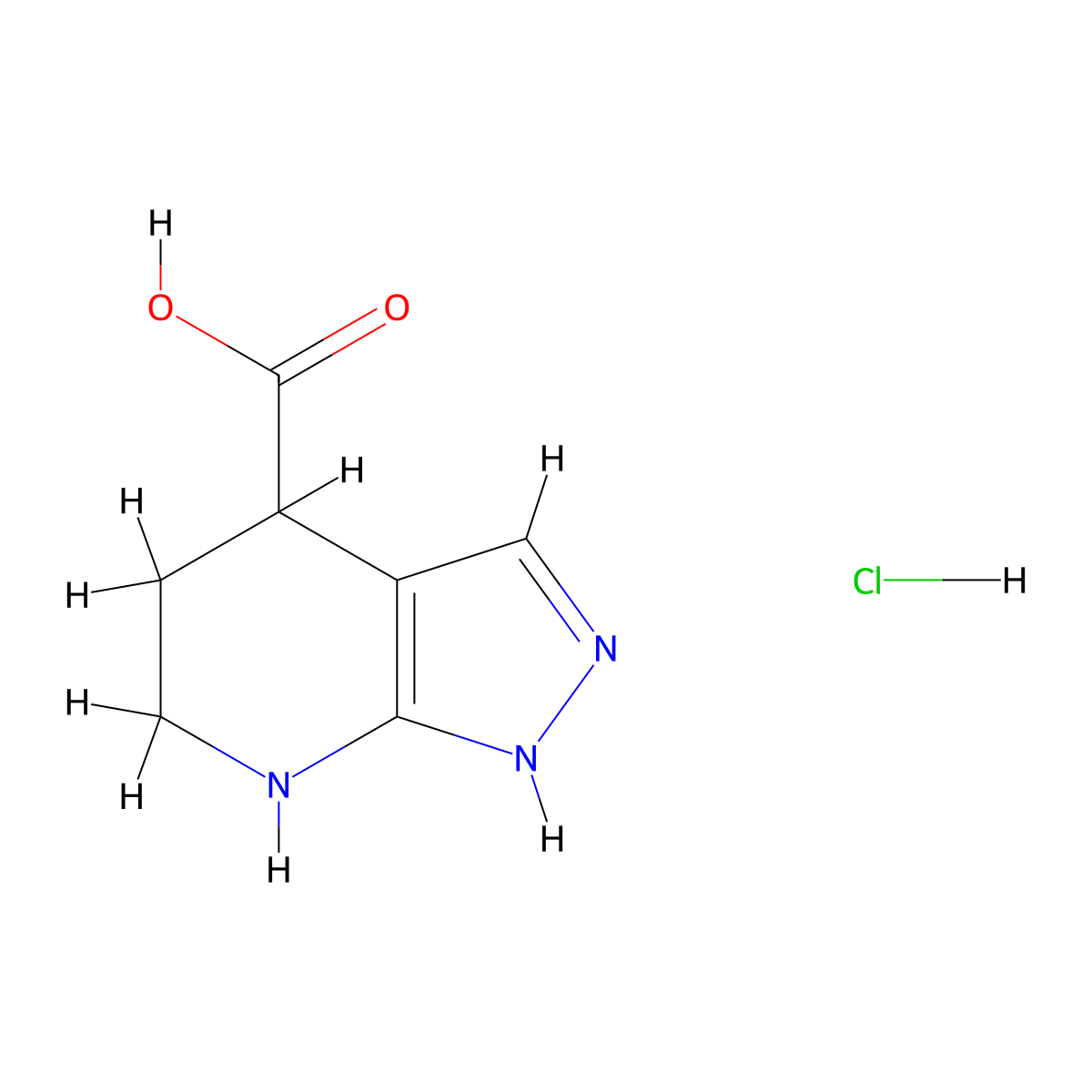 1H,4H,5H,6H,7H-pyrazolo(3,4-b)pyridine-4-carboxylic acid hydrochloride molecular structure, CAS 2580199-53-5