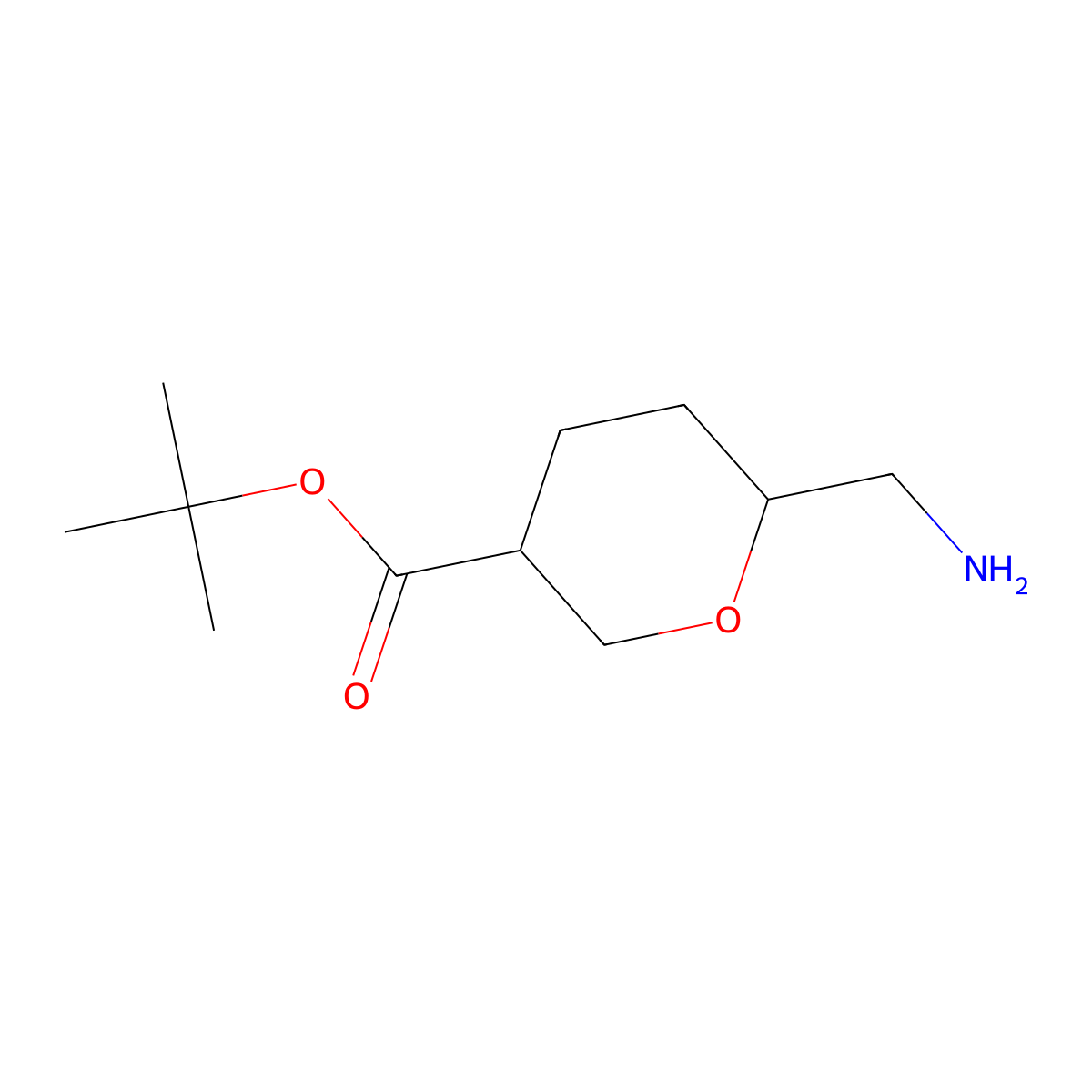 Tert-butyl 6-(aminomethyl)oxane-3-carboxylate molecular structure, CAS 2580199-62-6