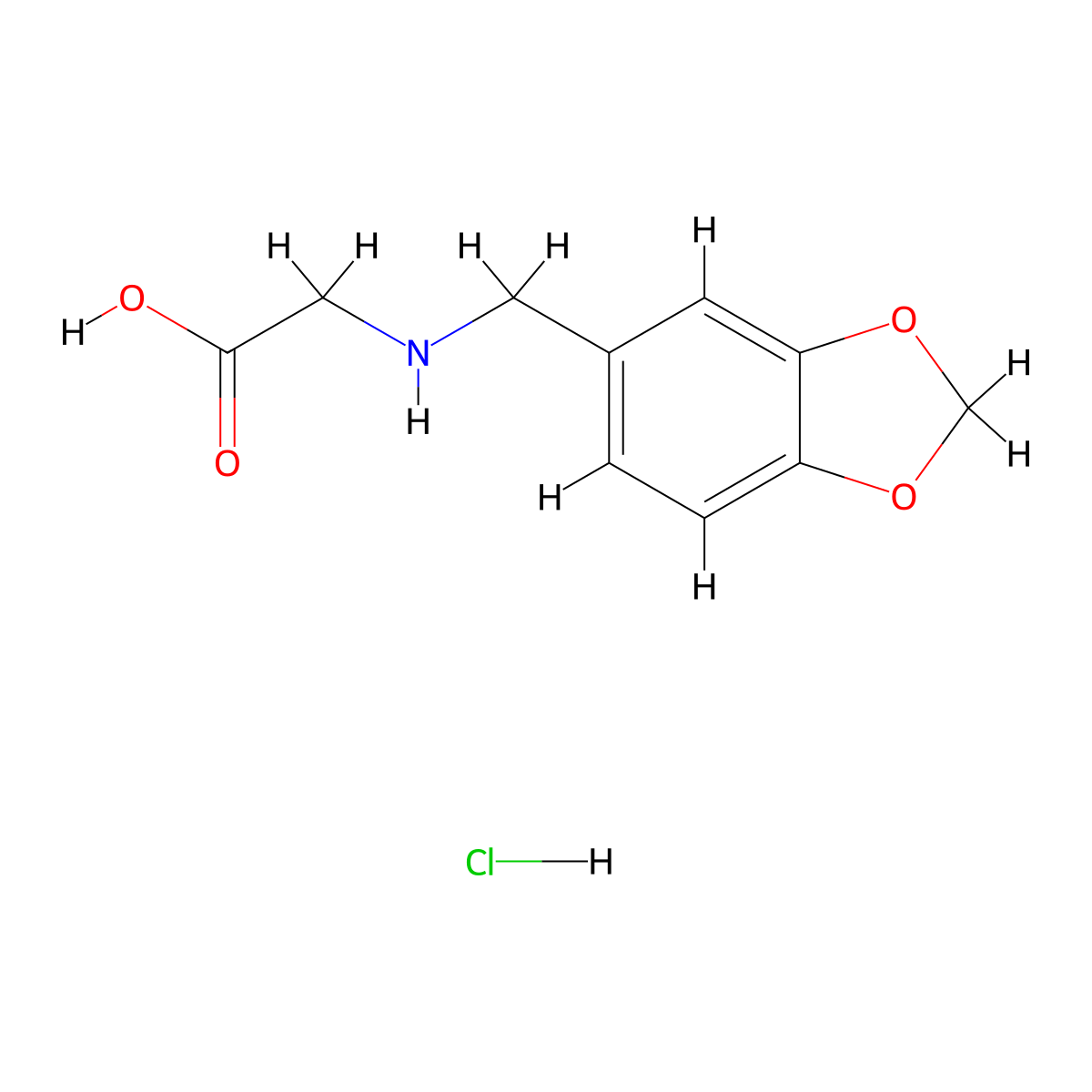 2-(((1,3-Dioxaindan-5-yl)methyl)amino)acetic acid hydrochloride molecular structure, CAS 2580199-82-0