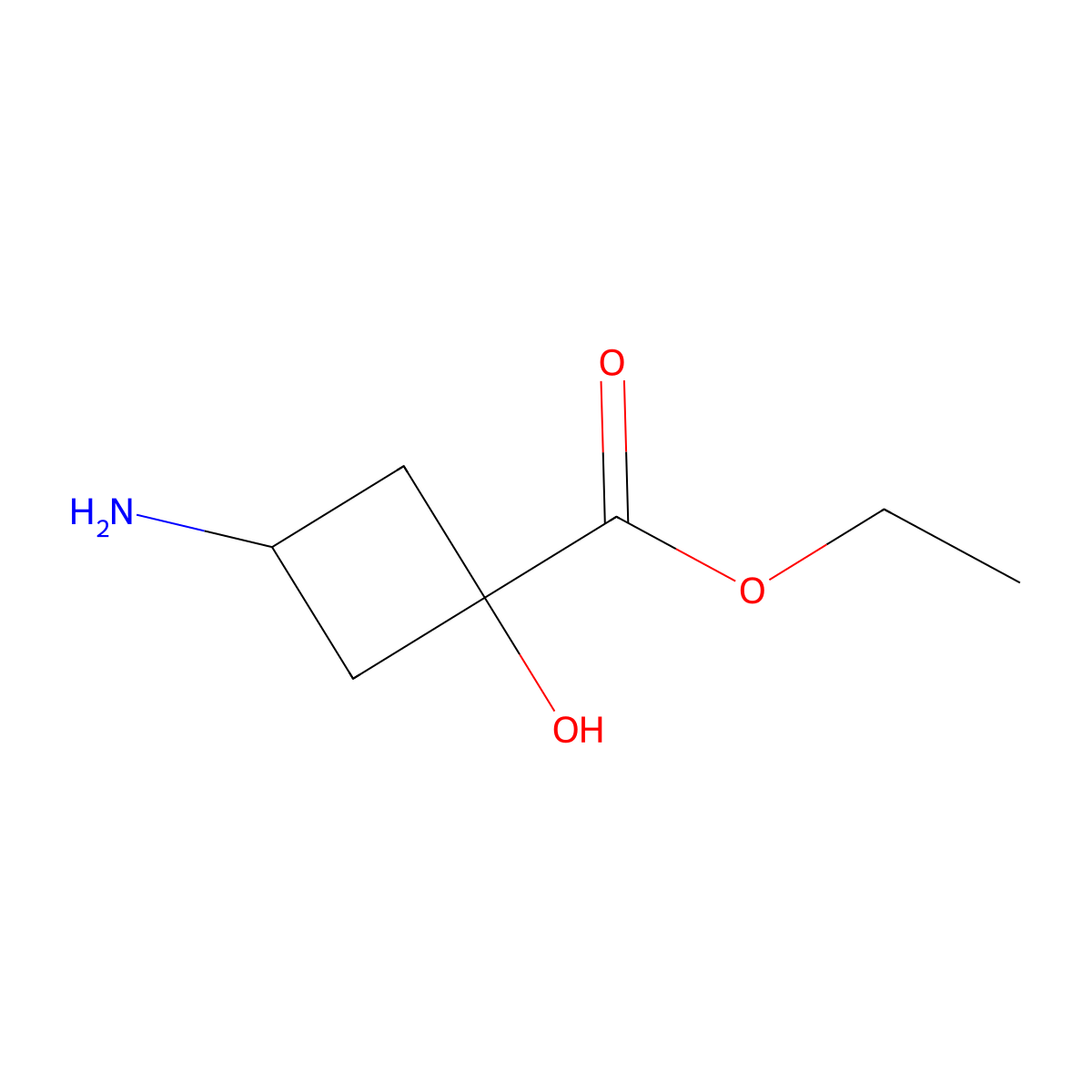 Ethyl 3-amino-1-hydroxycyclobutane-1-carboxylate molecular structure, CAS 2580199-90-0