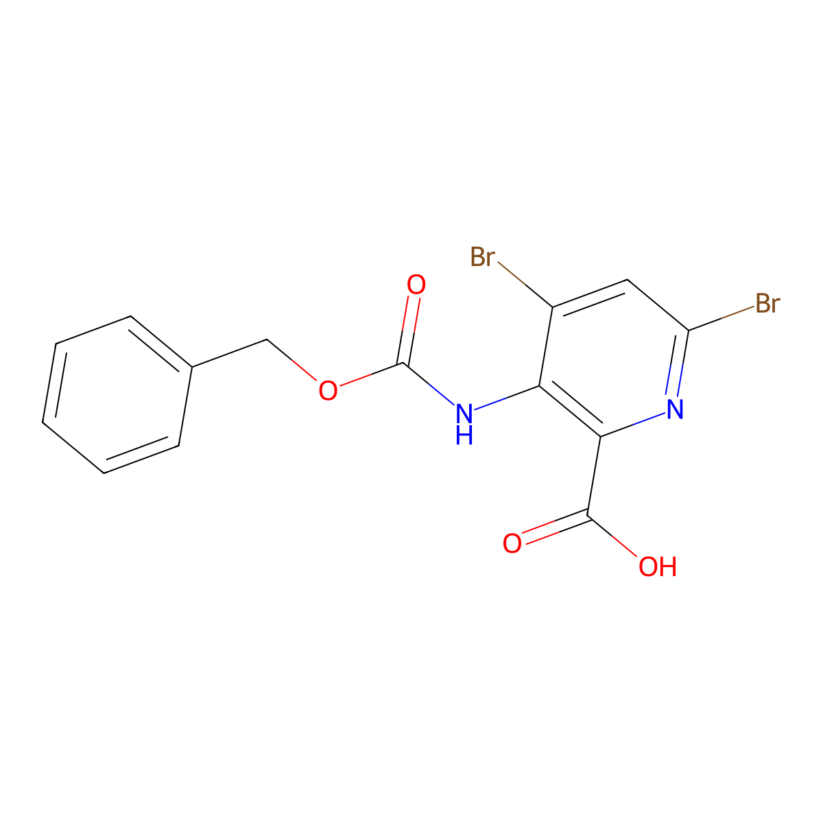 3-{[(Benzyloxy)carbonyl]amino}-4,6-dibromopyridine-2-carboxylic acid molecular structure, CAS 2580199-93-3