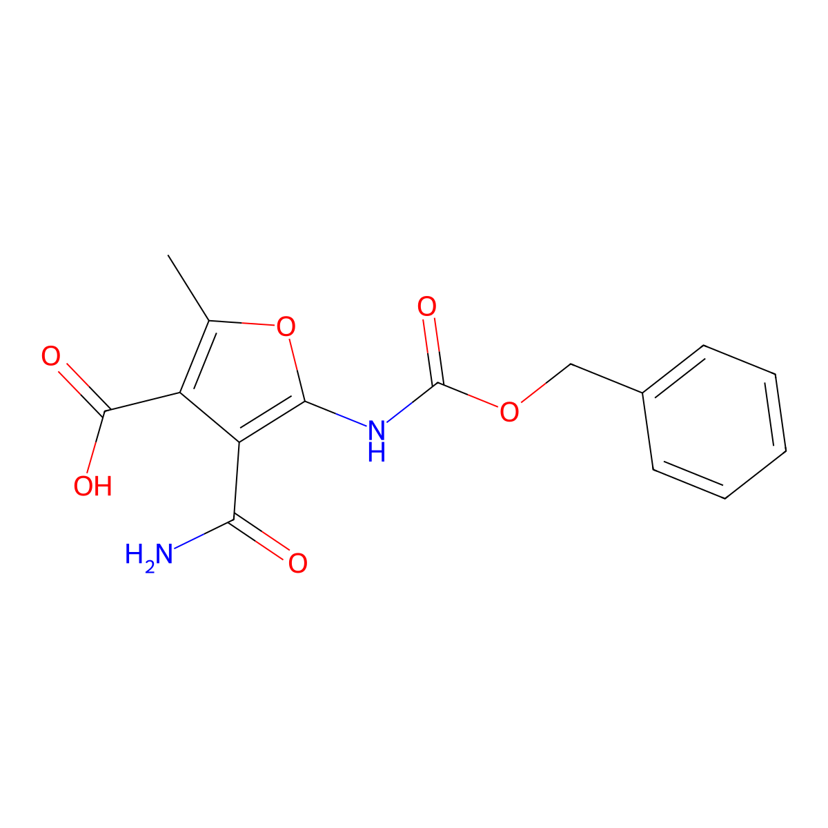 5-{[(Benzyloxy)carbonyl]amino}-4-carbamoyl-2-methylfuran-3-carboxylic acid molecular structure, CAS 2580200-00-4