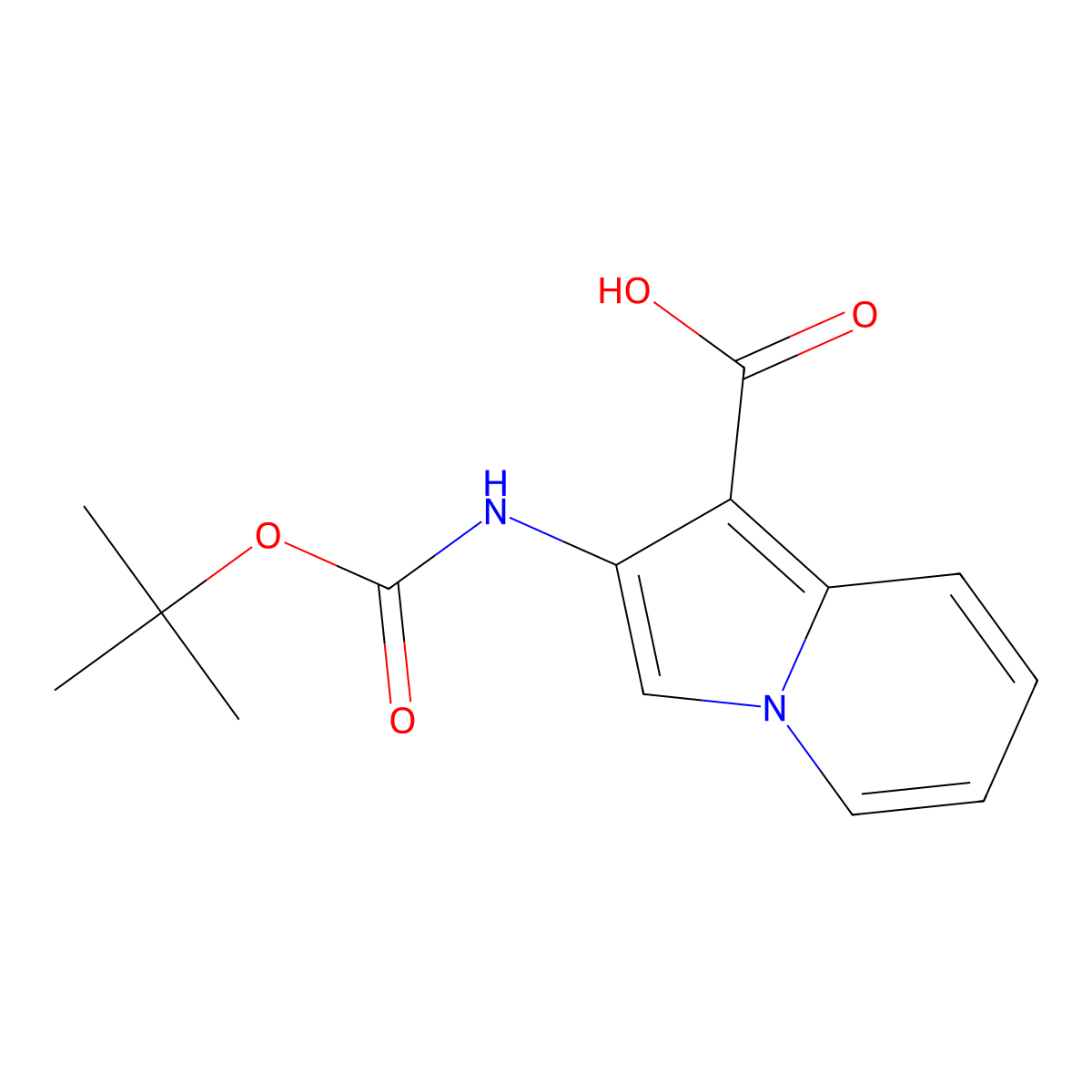 2-{[(Tert-butoxy)carbonyl]amino}indolizine-1-carboxylic acid molecular structure, CAS 2580200-09-3