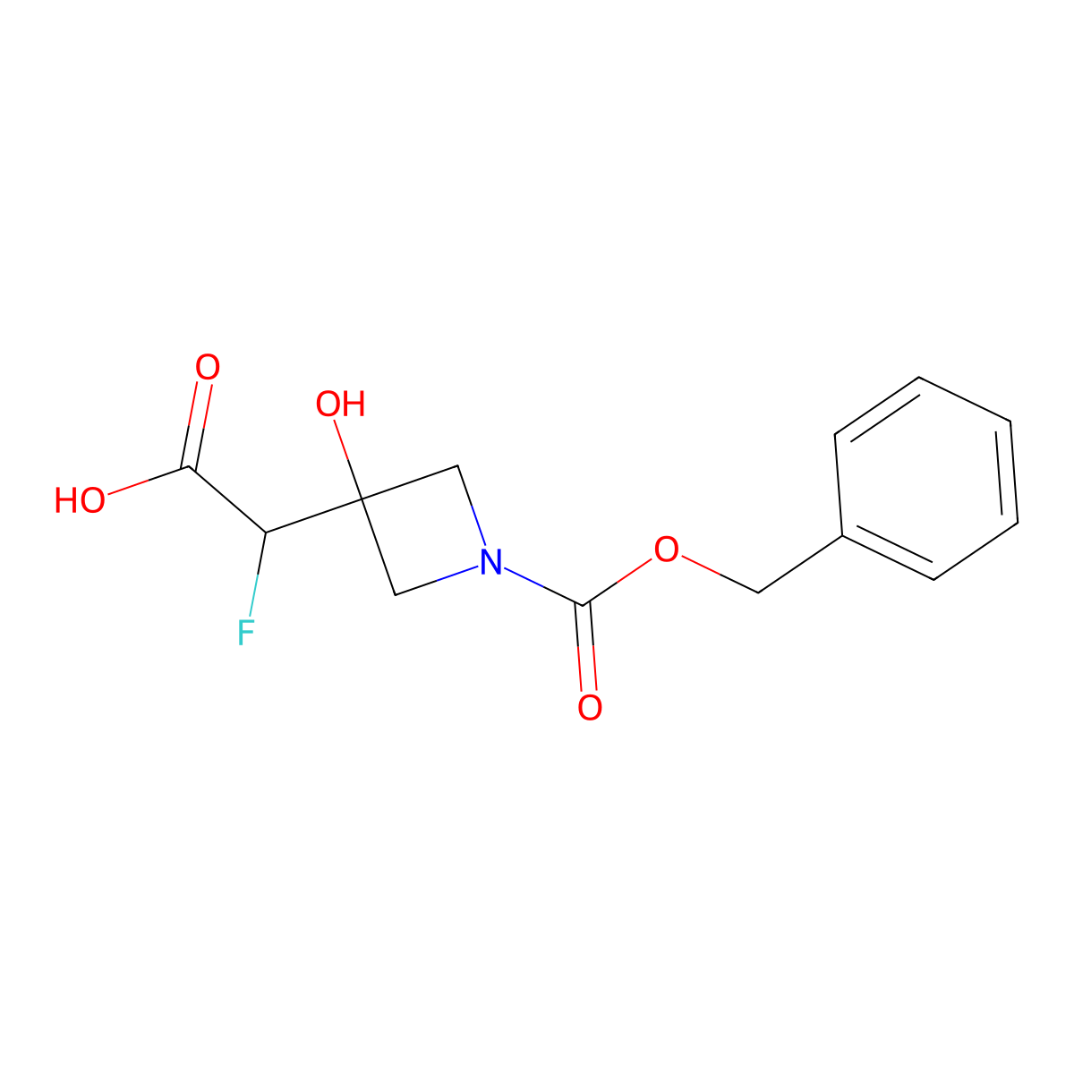 2-{1-[(Benzyloxy)carbonyl]-3-hydroxyazetidin-3-yl}-2-fluoroacetic acid molecular structure, CAS 2580200-23-1
